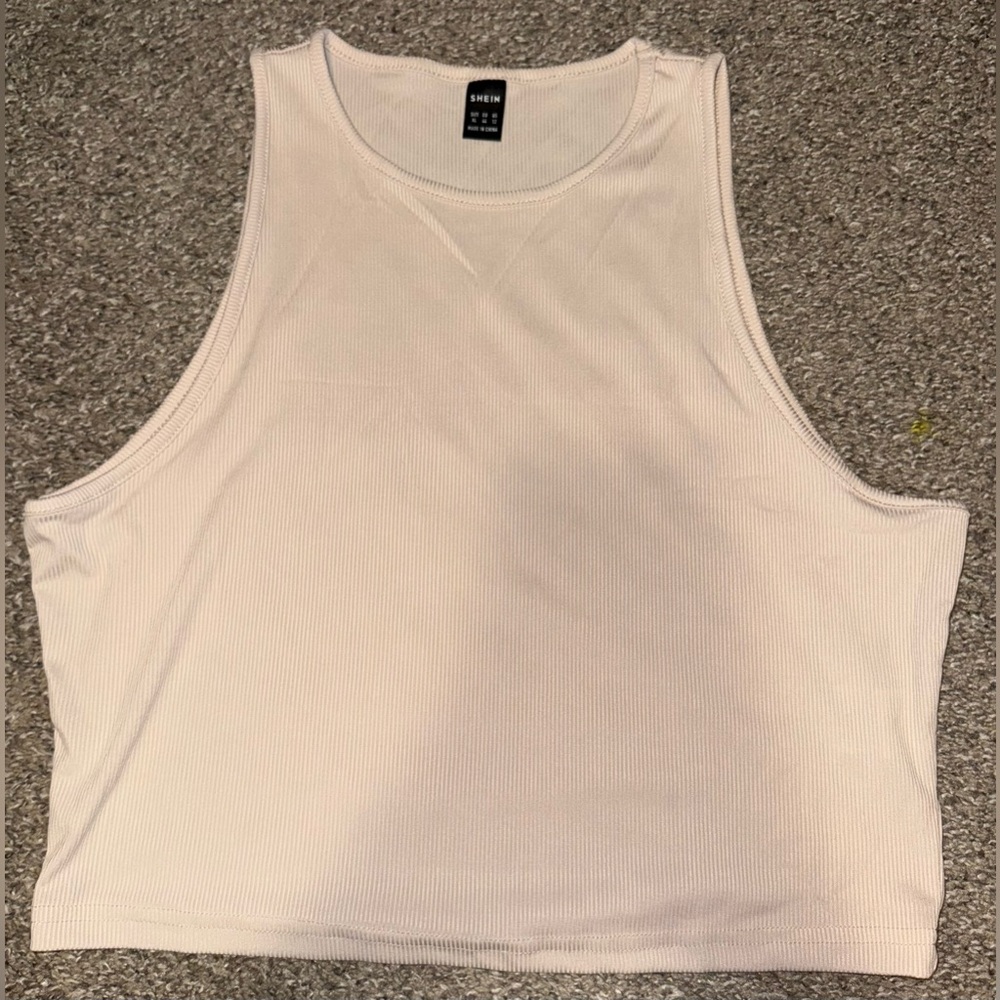 SHEIN Cream Cropped Ribbed Tank Top